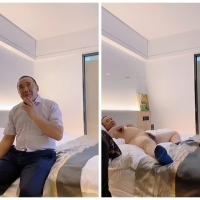 幸运姐玩大圆脸胖正装男