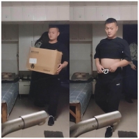 伪娘红姐系列002抱着箱子来的黑皮小壮