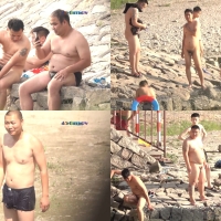 裸泳圣地偷拍系列第16集：熊叔壮汉们结伴戏水